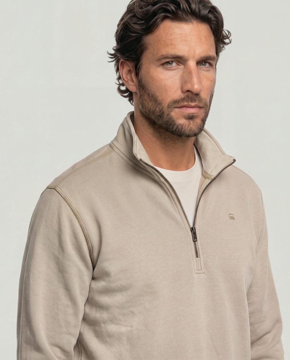 Sweatshirt com Gola Alta e Meio Fecho de Correr Bege-3