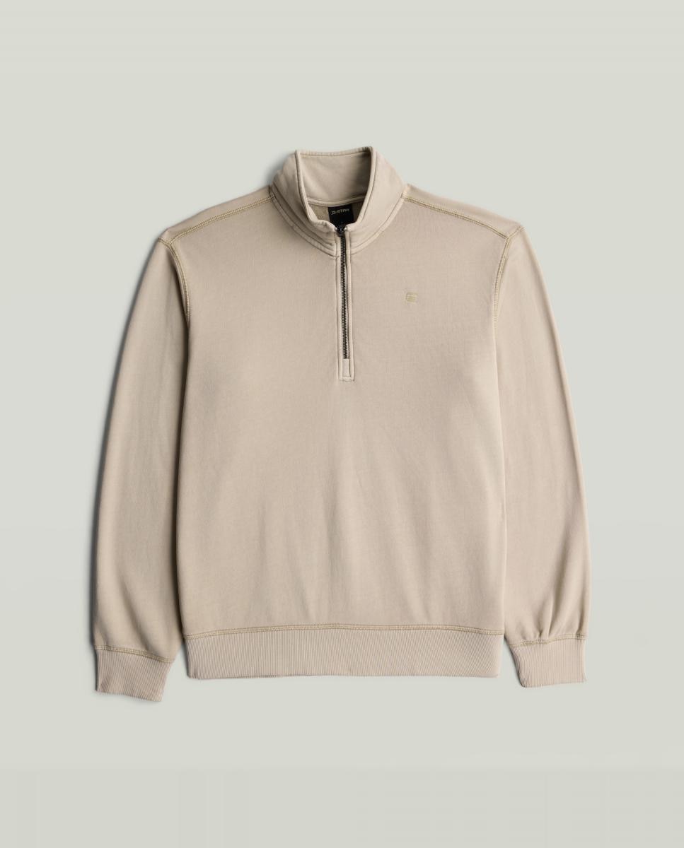 Sweatshirt com Gola Alta e Meio Fecho de Correr Bege-5