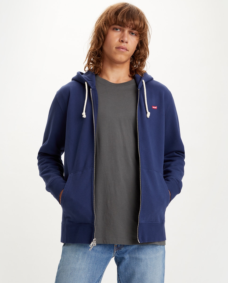 Sweatshirt com Capuz e Fecho de Correr - Azul Azul-marinho-1