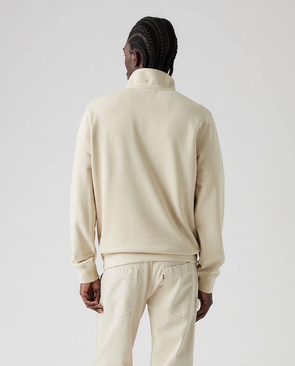 Sweatshirt com Gola de Fecho de Correr e Logótipo Bege-2