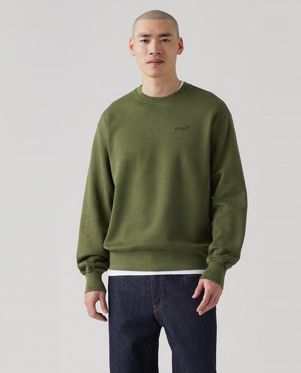 Sweatshirt com Decote Redondo e em Algodão Verde-escuro-1