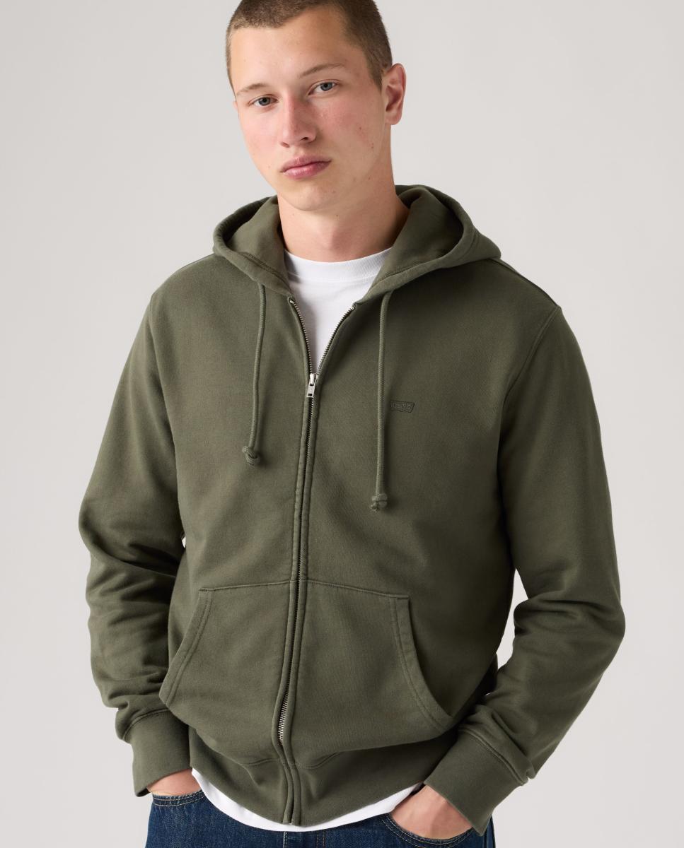 Sweatshirt com Capuz e Fecho de Correr Verde-escuro-3
