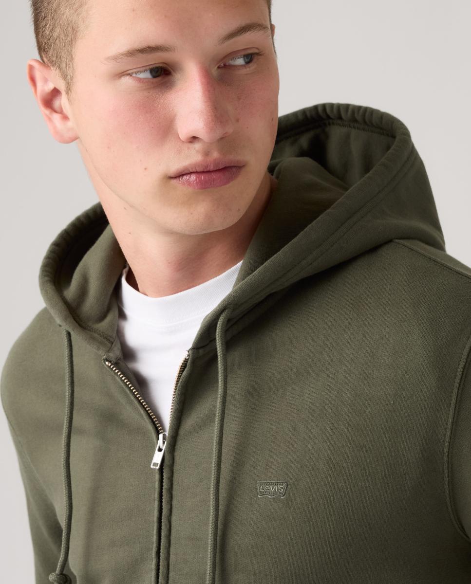 Sweatshirt com Capuz e Fecho de Correr Verde-escuro-4