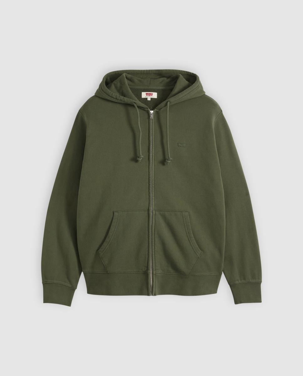 Sweatshirt com Capuz e Fecho de Correr Verde-escuro-5