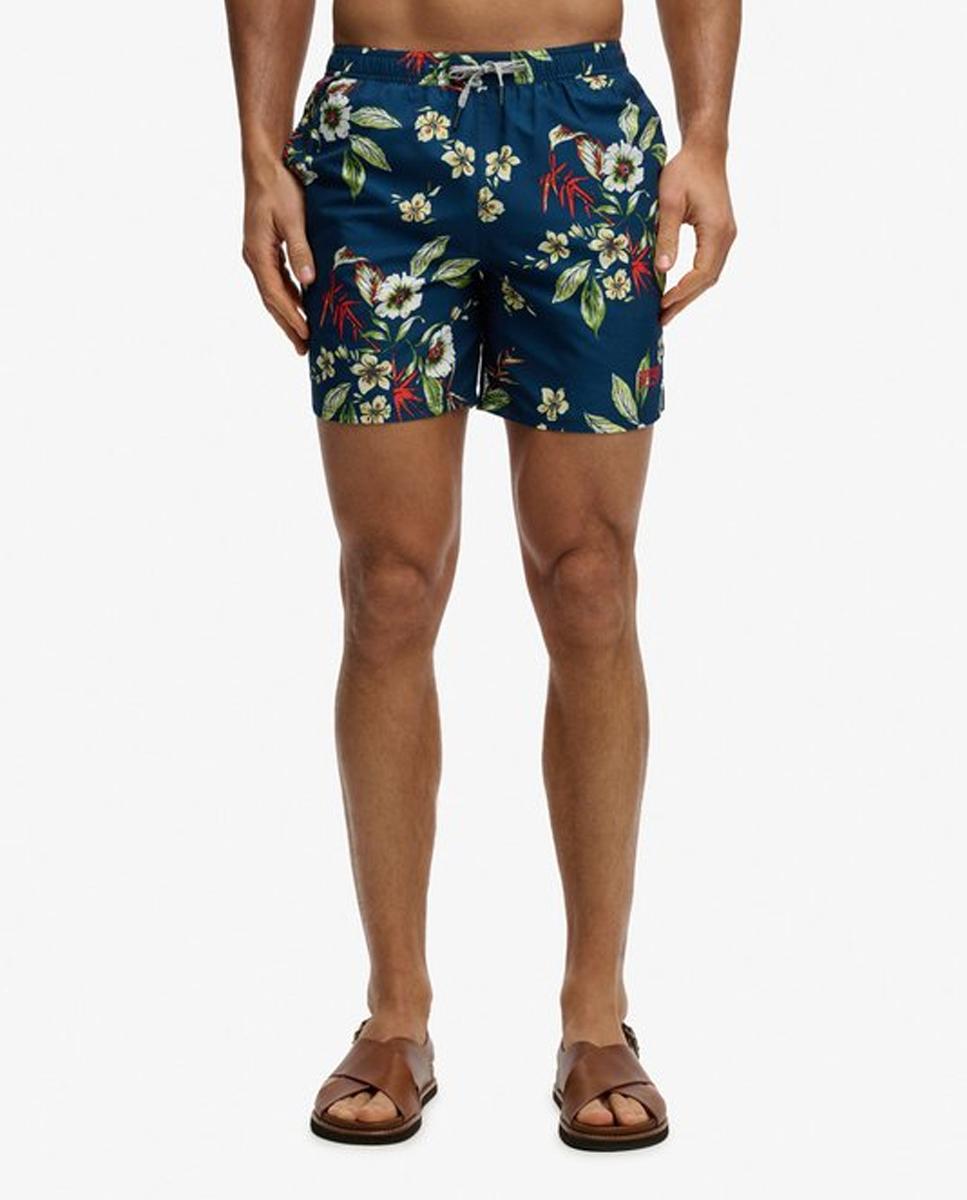 Calções de Banho com Estampado Havaiano 16 Polegadas Azul-marinho-2