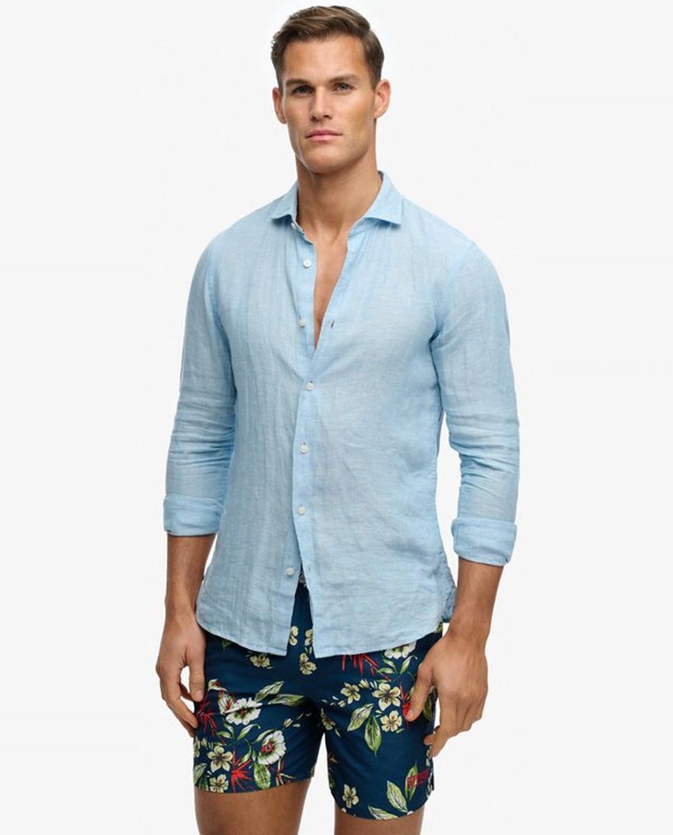 Calções de Banho com Estampado Havaiano 16 Polegadas Azul-marinho-4