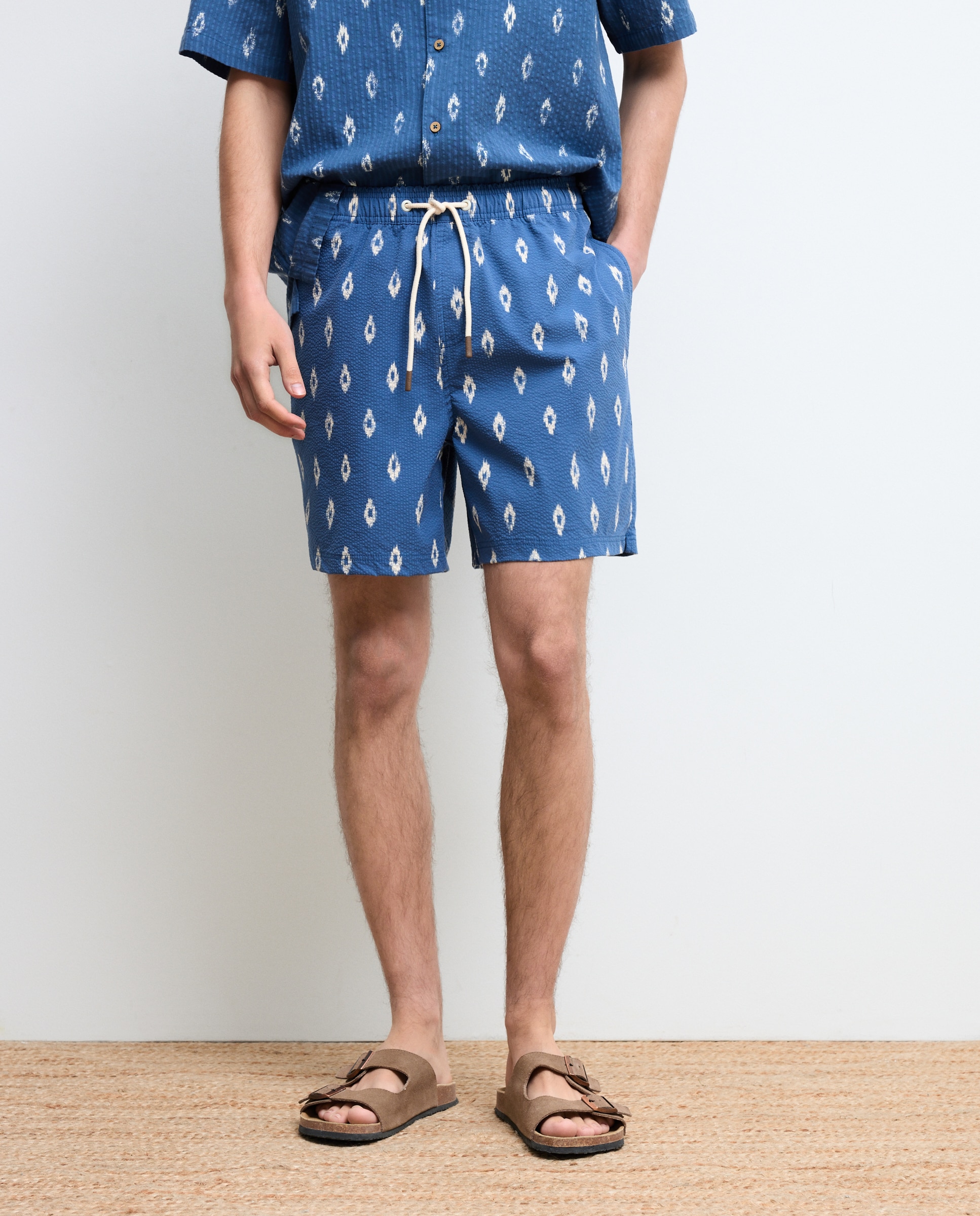 Calções de Banho de Seersucker com Estampado Azul-marinho-2