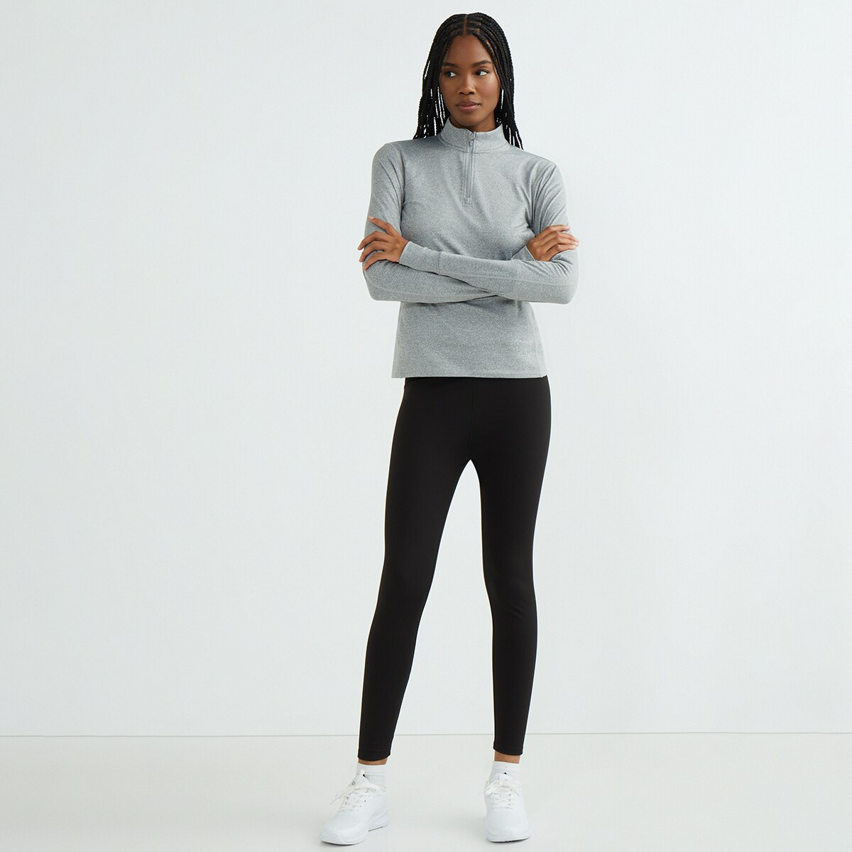 Camiseta térmica con media cremallera de mujer Gris-3