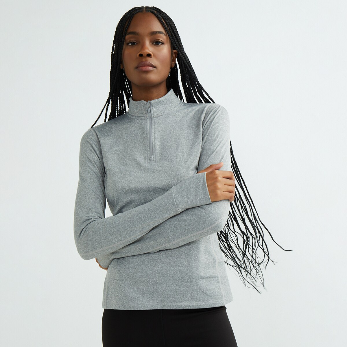 Camiseta térmica con media cremallera de mujer Gris-4