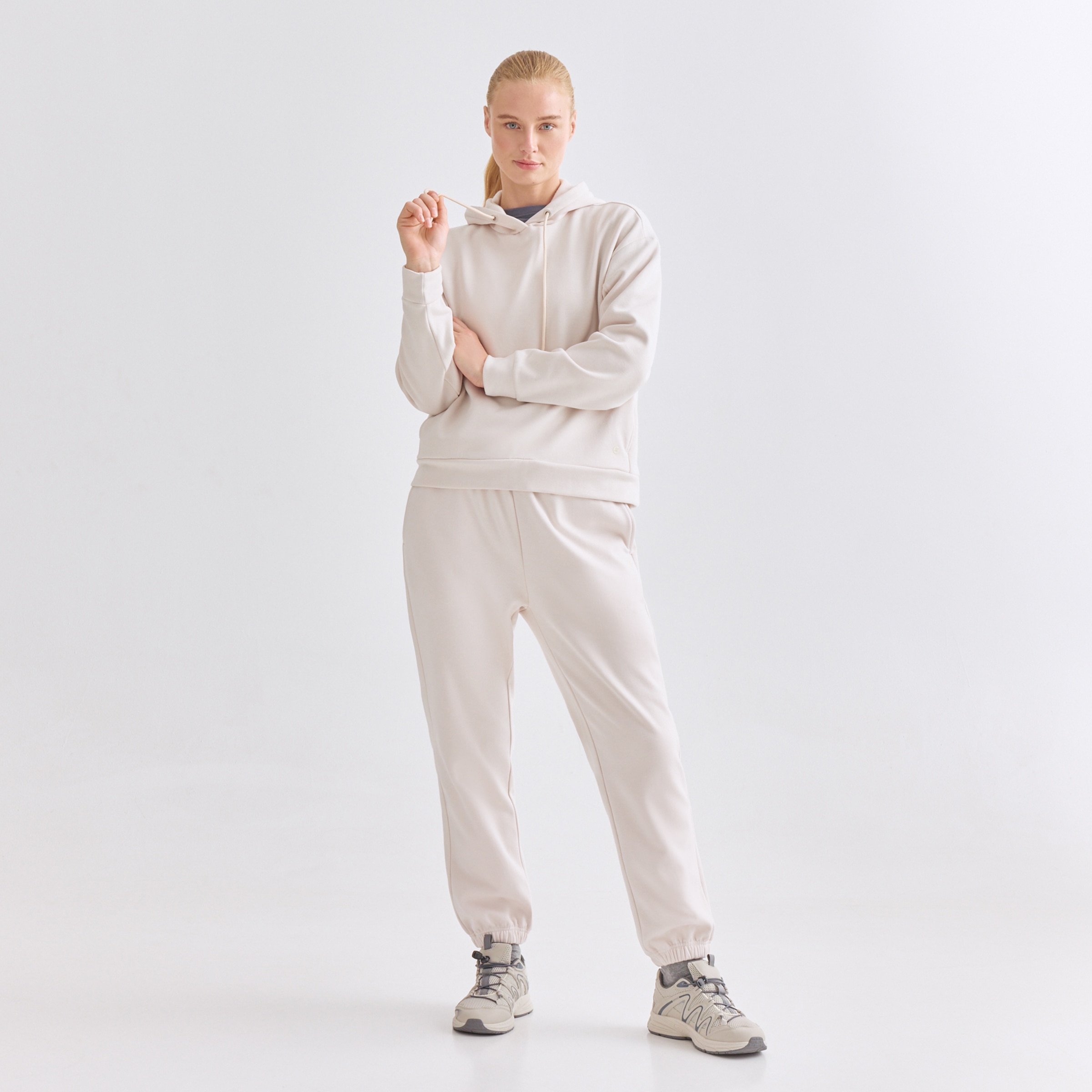 Sudadera Capucha Modal Perchada Blanco-2