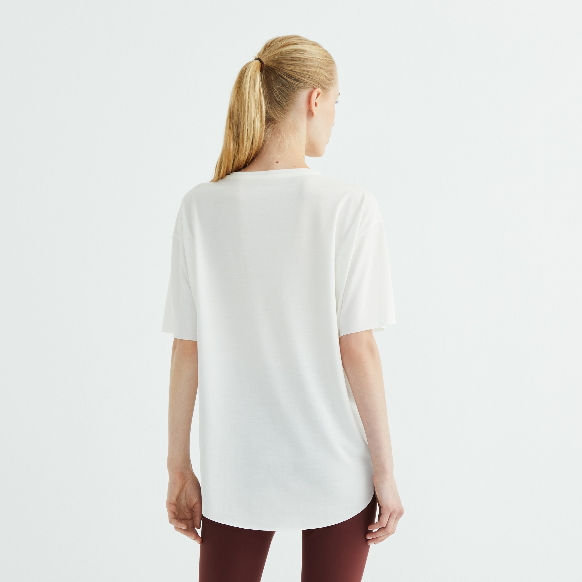 Camiseta manga corta suelta modal Blanco-3