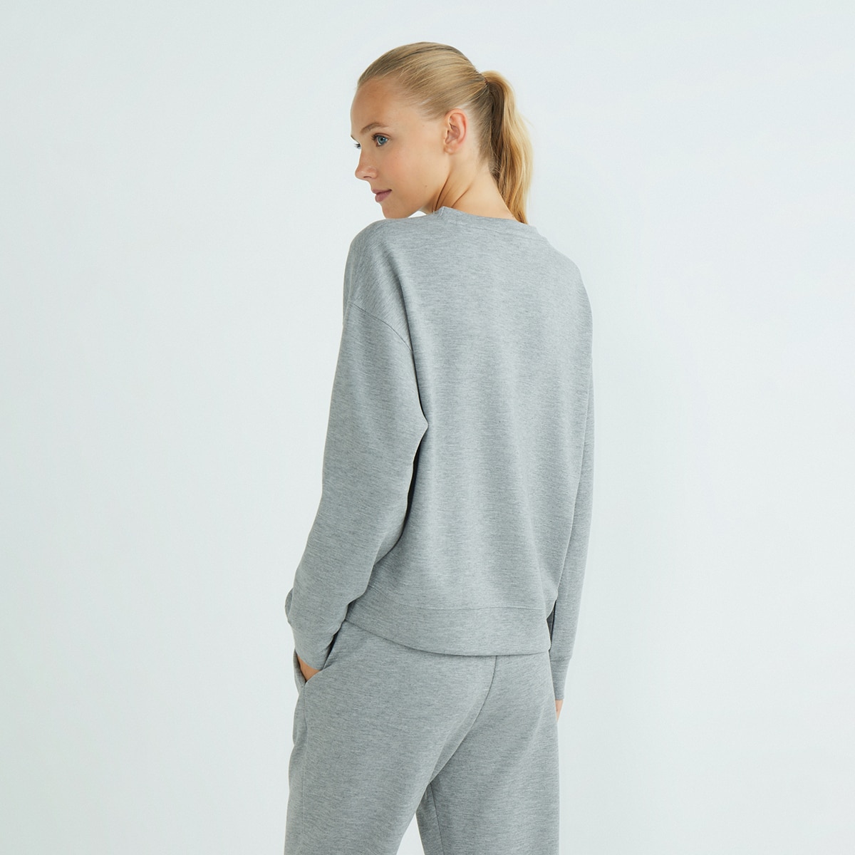 Sudadera modal cuello caja de mujer Gris-2