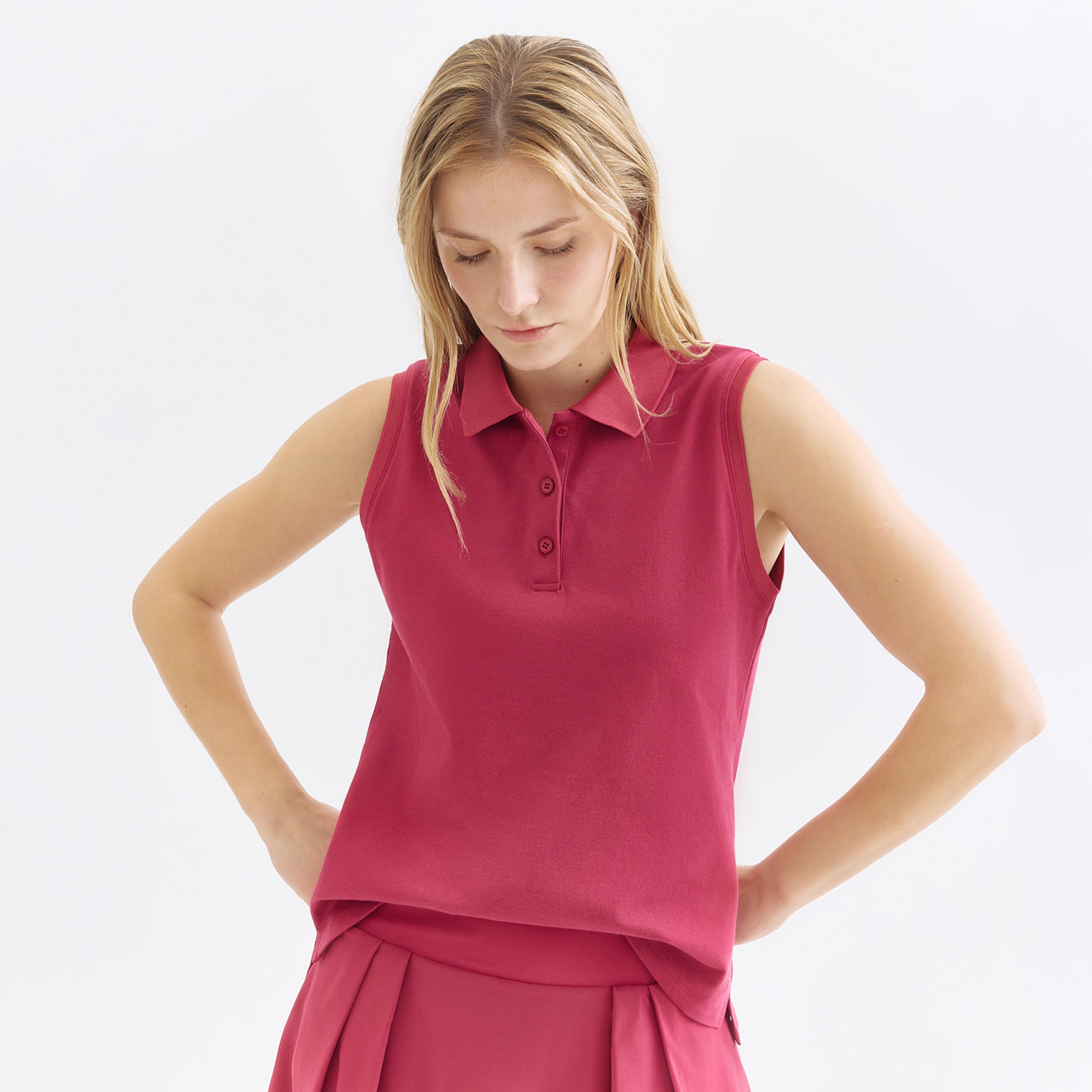 Polo Piqué Sin Mangas Mujer Rosa oscuro-1