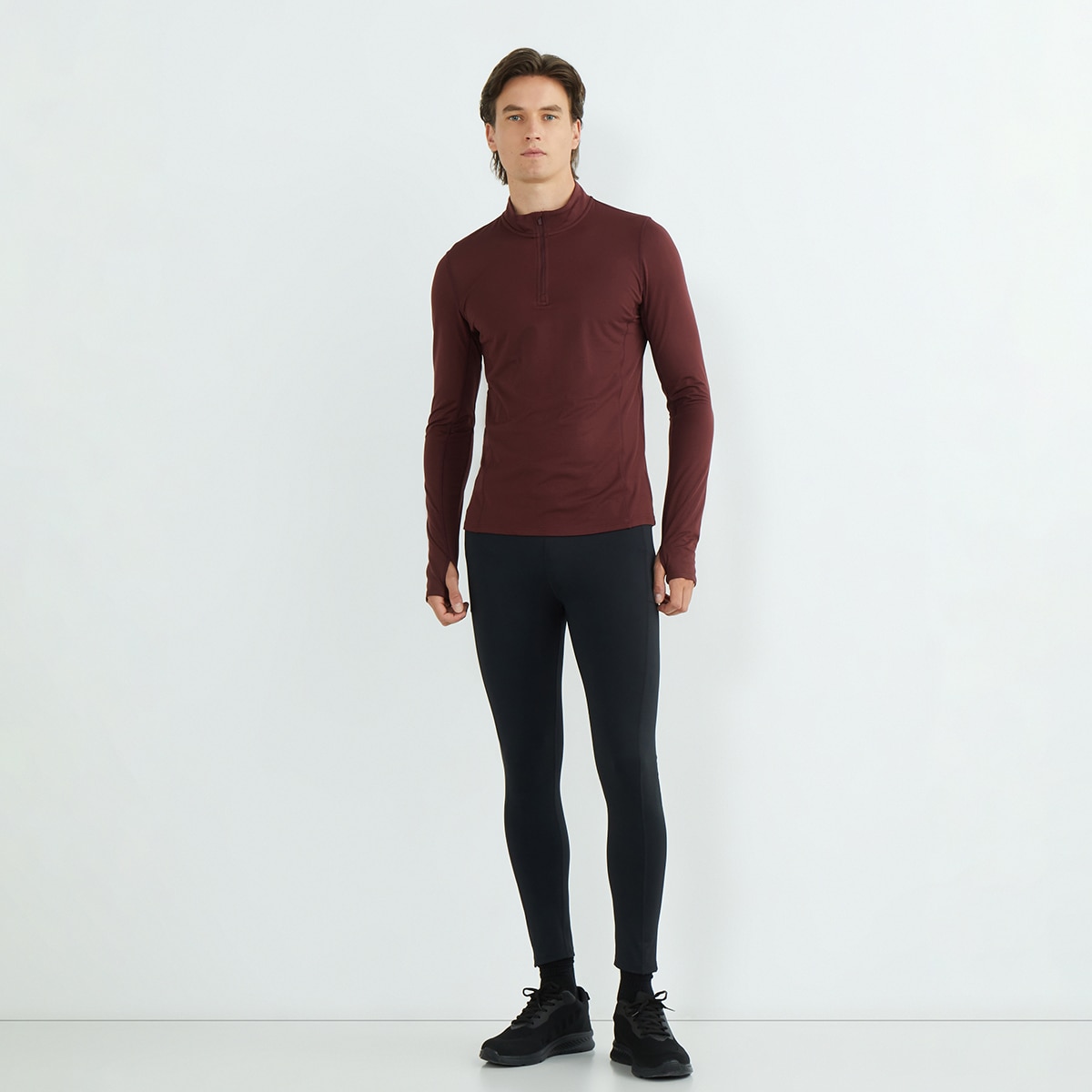 Camiseta térmica con media cremallera de hombre Granate-2