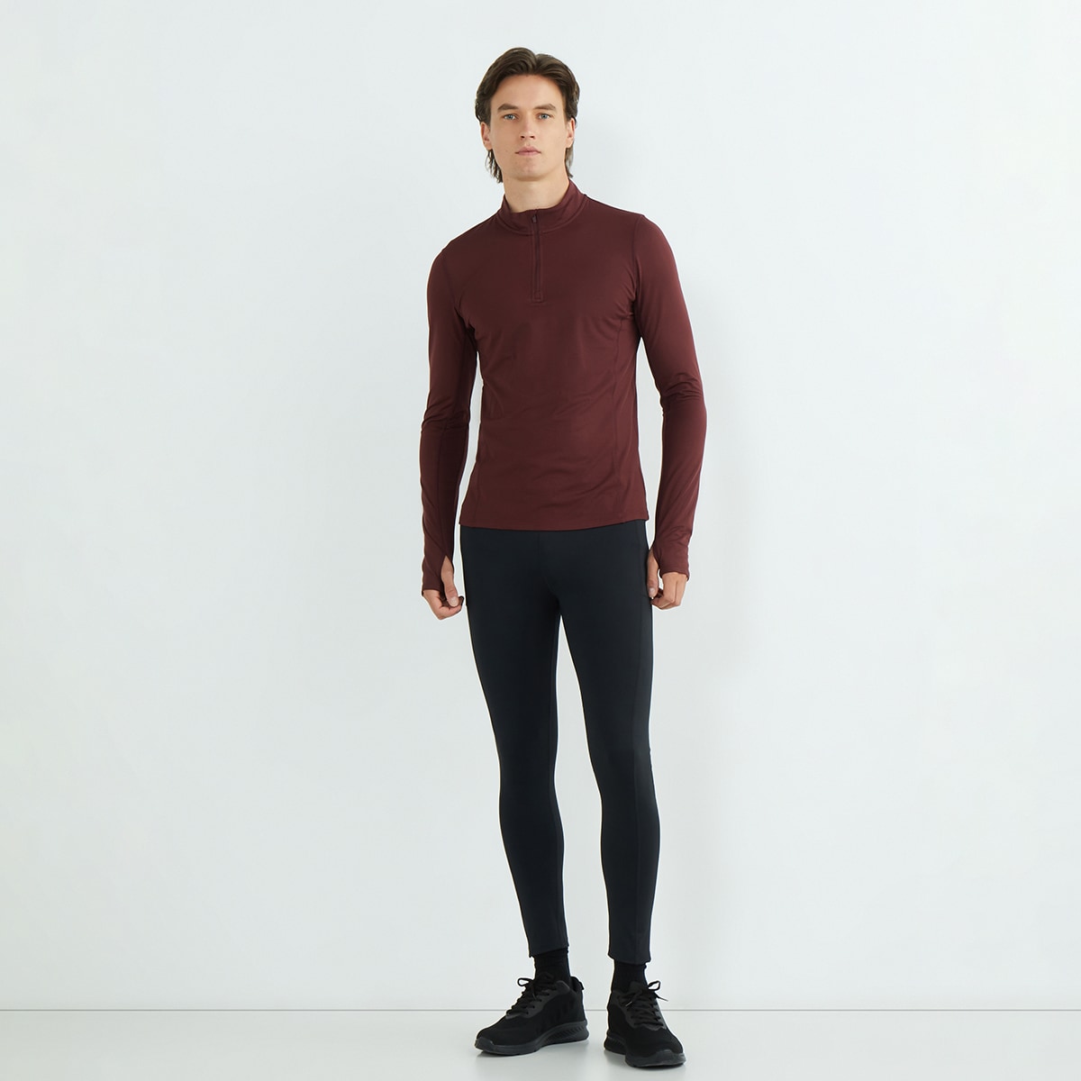 Camiseta térmica con media cremallera de hombre Granate-2