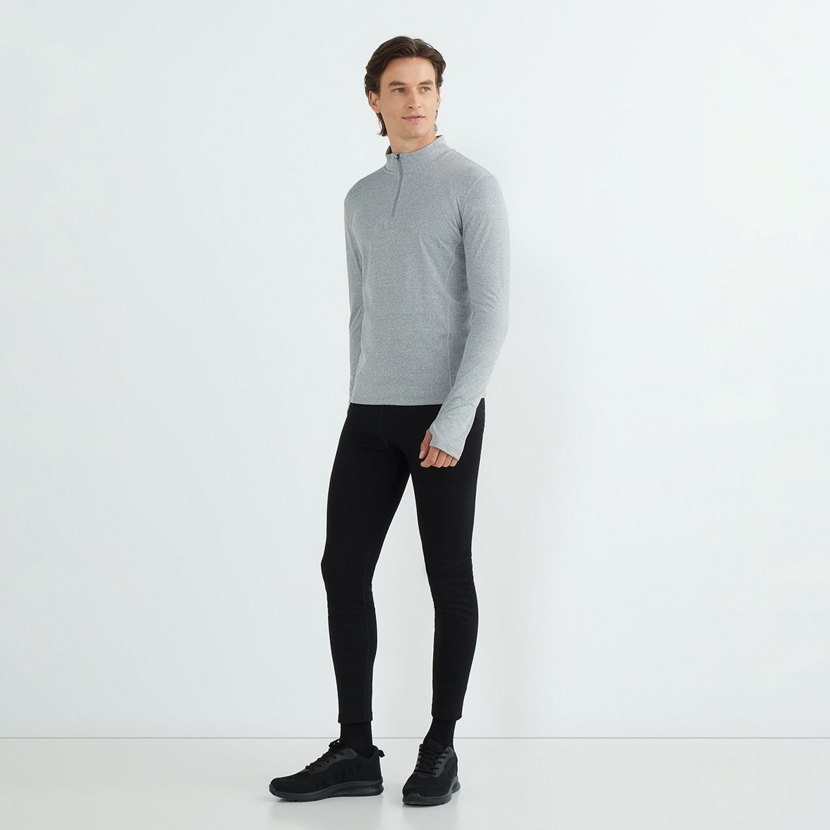 Camiseta térmica con media cremallera de hombre Gris-2