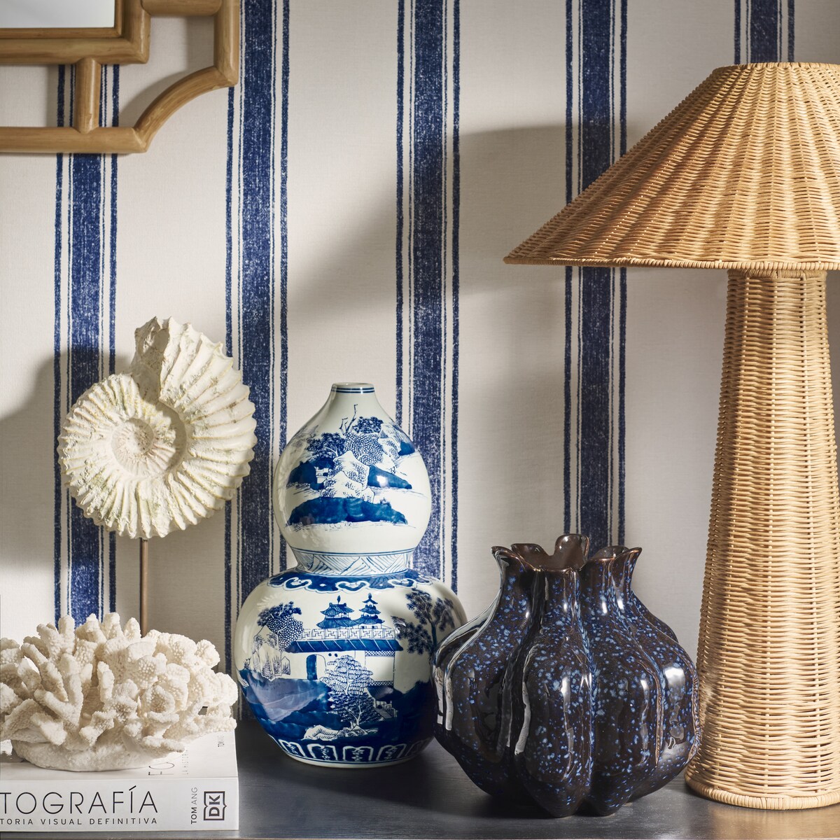 Espelho de Parede de Cana de Bambu Bornéu Natural-5