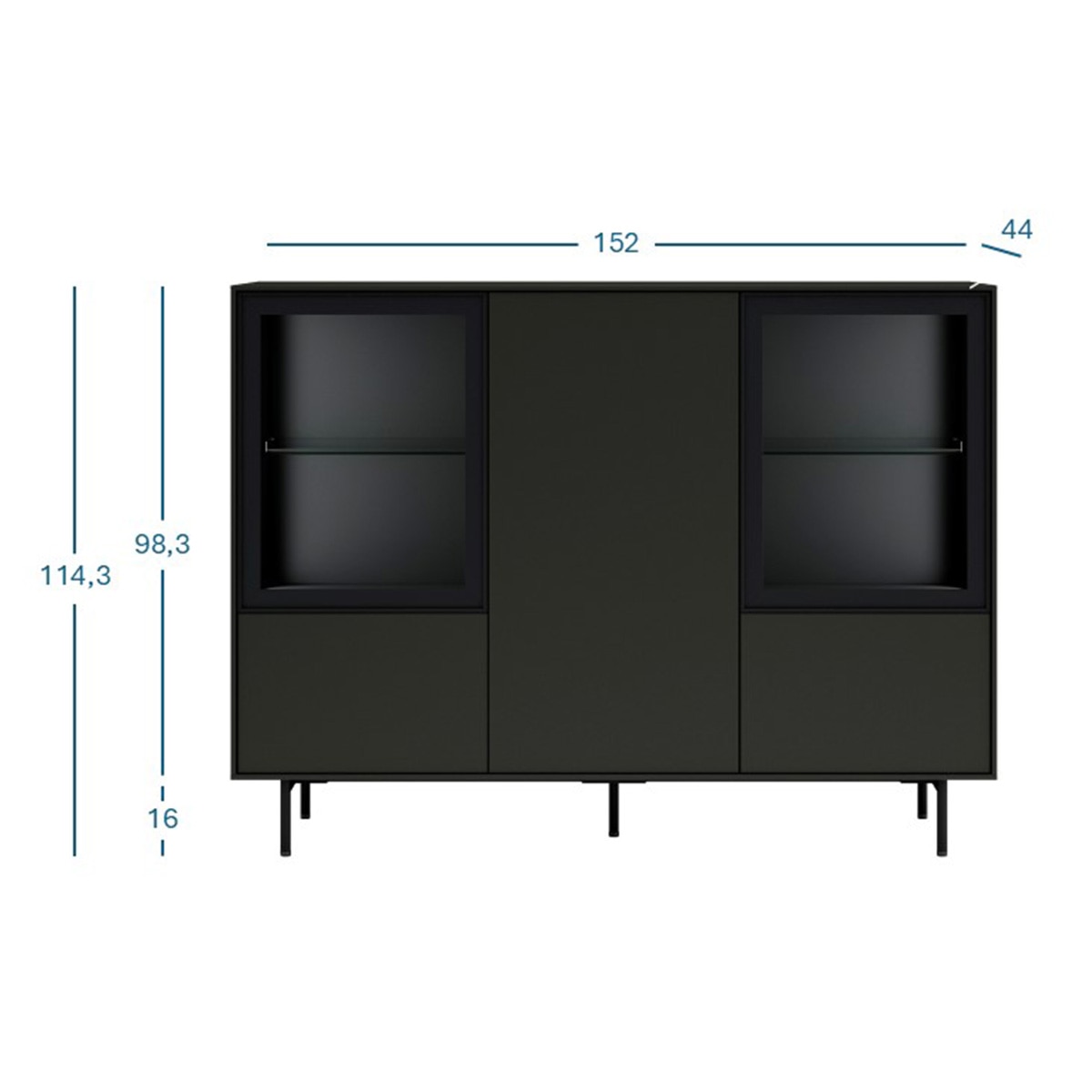 Aparador com 3 portas de vidro Evolution 2.0 Preto-3
