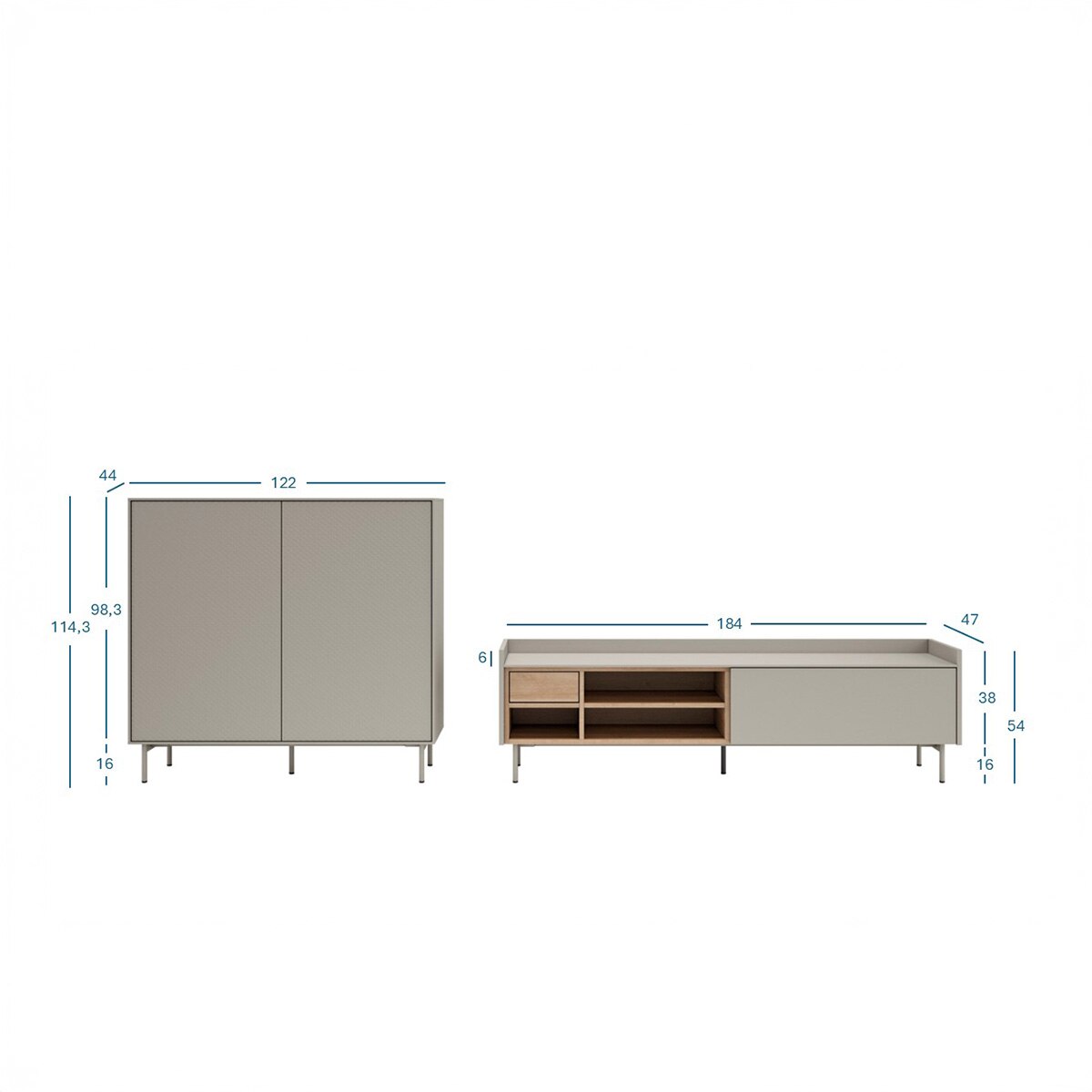 Móvel de sala alto com 2 portas Evolution 2.0 Cinzento-claro-3