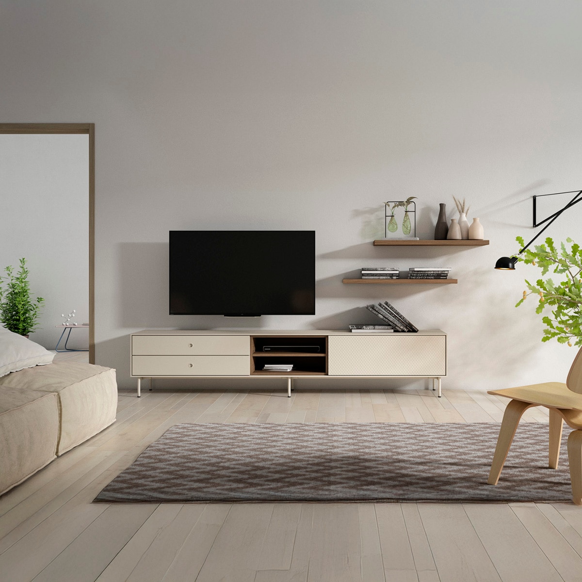 Imagem 0 de Móvel de sala retangular com 2 gavetas, porta e 2 nichos Evolution 2.0