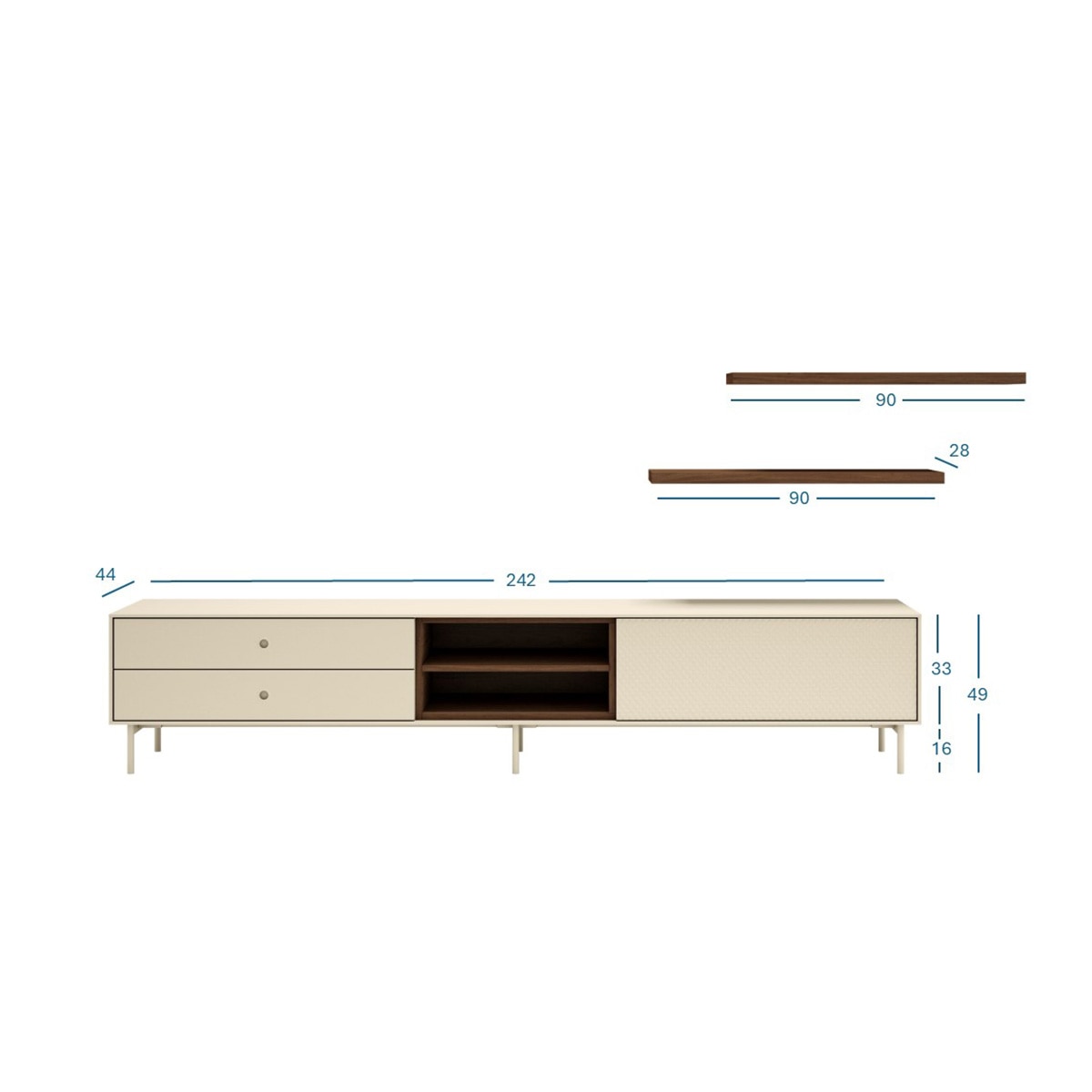 Móvel de sala retangular com 2 gavetas, porta e 2 nichos Evolution 2.0 Natural-3