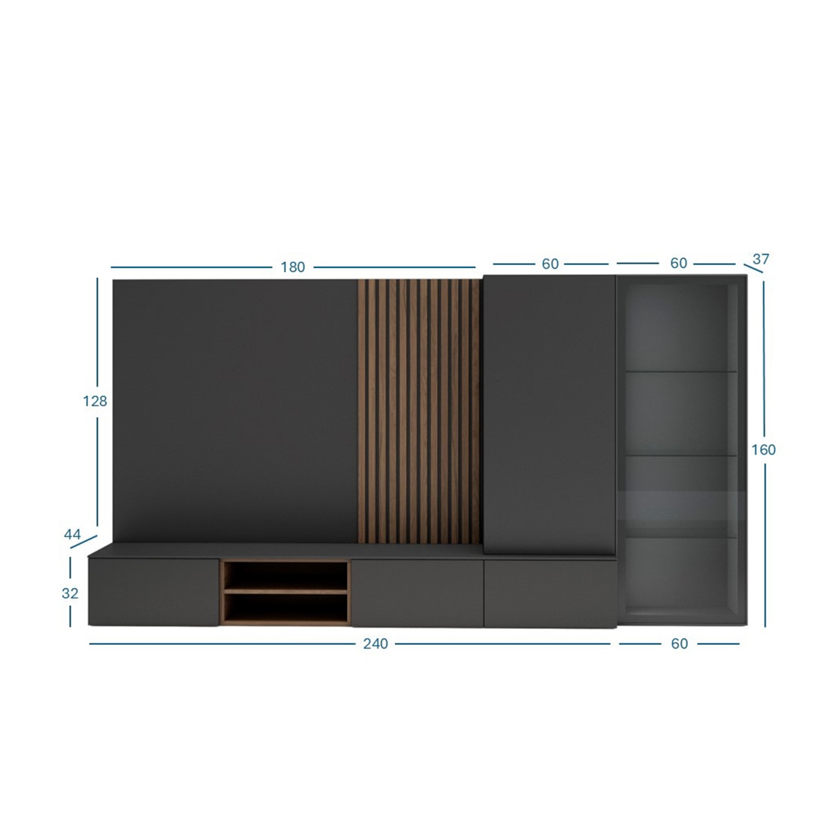 Móvel de sala modular com vitrina Evolution 2.0 Preto-3