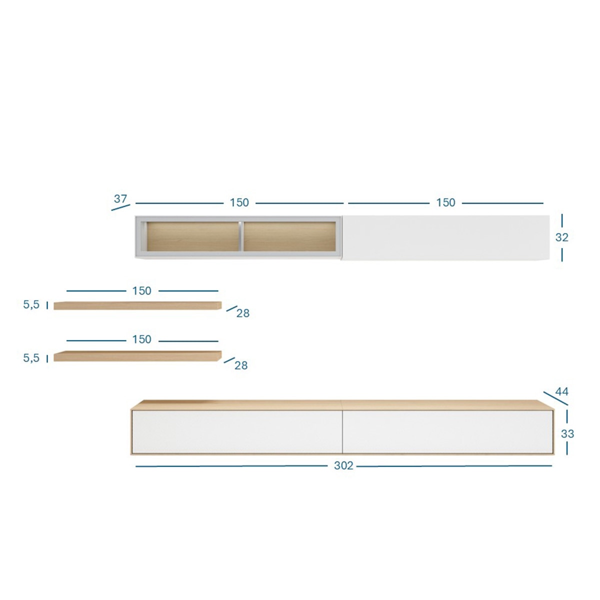 Móvel de sala modular com portas com vitrina Evolution 2.0 Branco-3