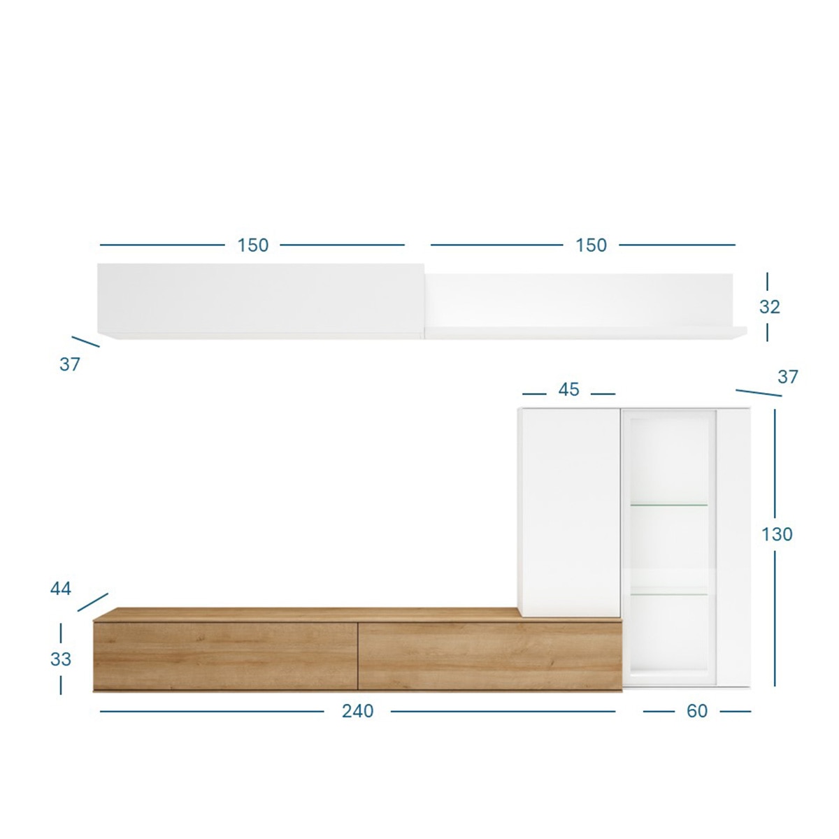 Móvel de sala modular com estante com vidro Evolution 2.0 Branco-3