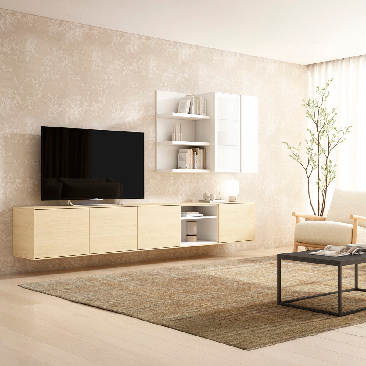 Imagem 0 de Móvel de sala modular com 4 portas, 3 prateleiras e estante de vidro Evolution 2.0