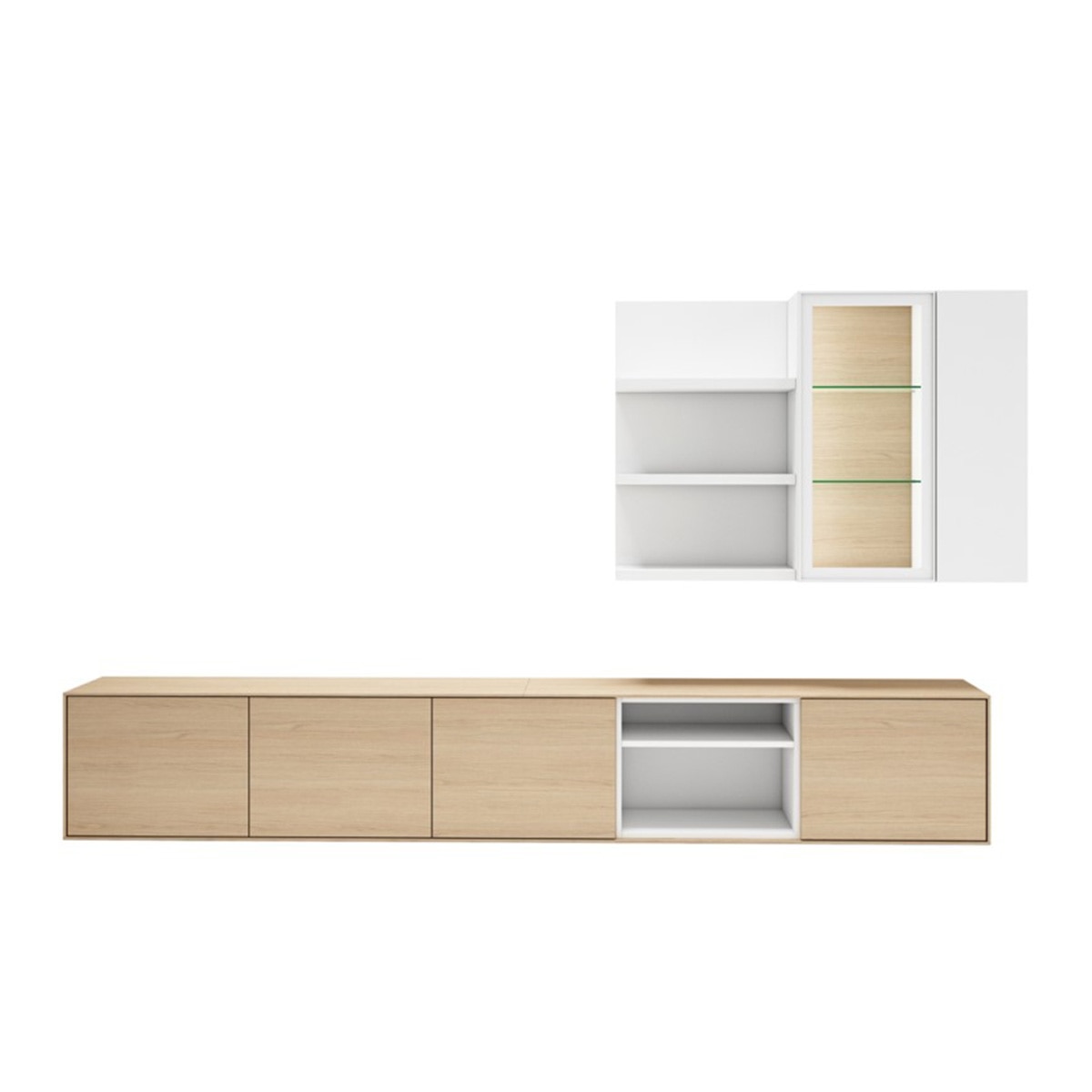 Móvel de sala modular com 4 portas, 3 prateleiras e estante de vidro Evolution 2.0 Branco-2