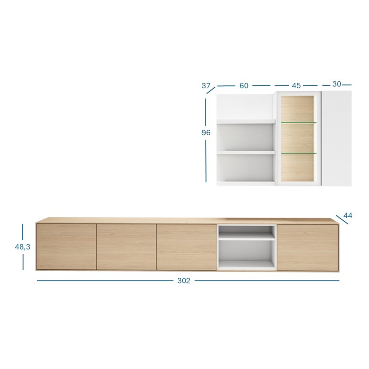 Móvel de sala modular com 4 portas, 3 prateleiras e estante de vidro Evolution 2.0 Branco-3