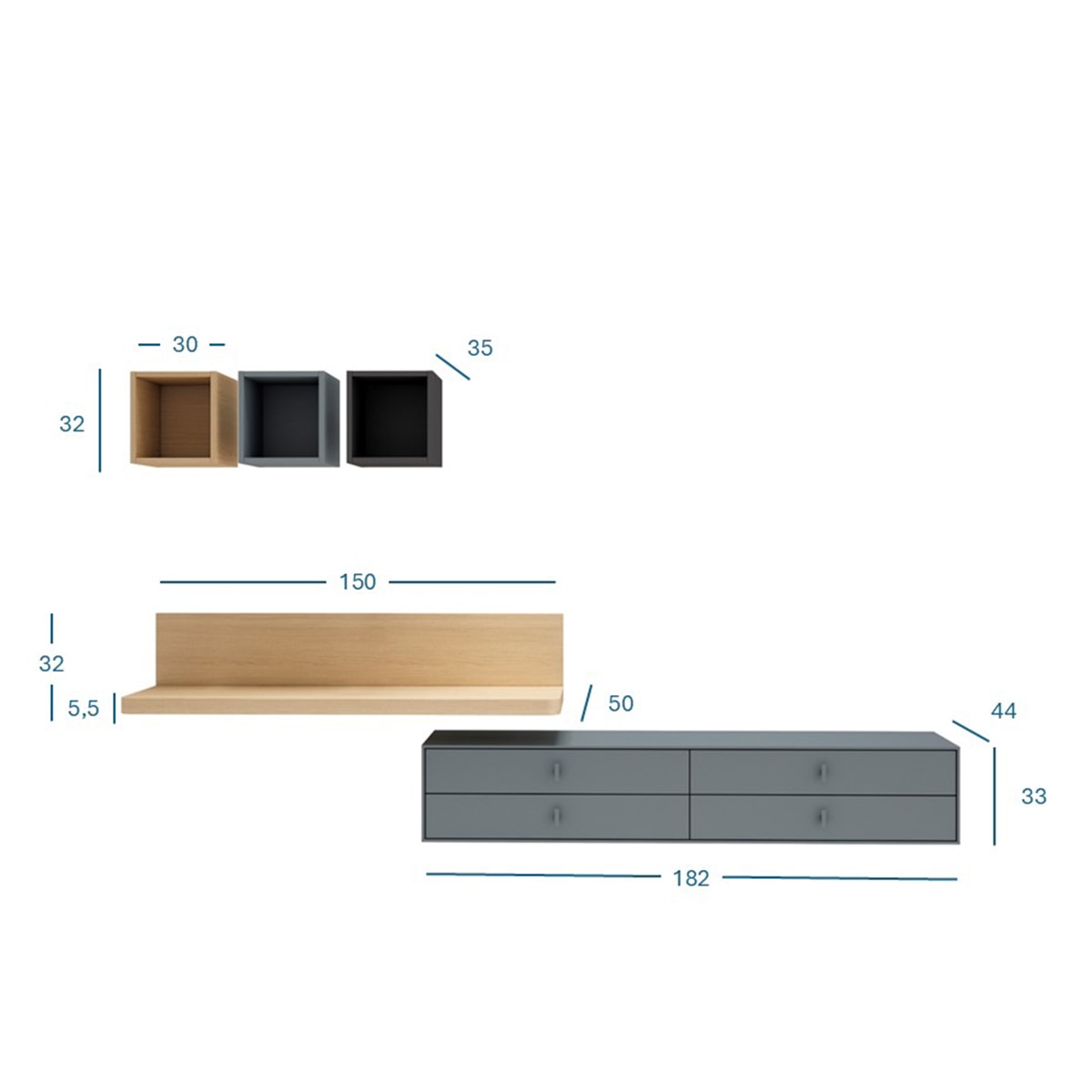 Móvel de sala modular com 4 gavetas, 1 prateleira e 3 estantes Evolution 2.0 Multicolor-3