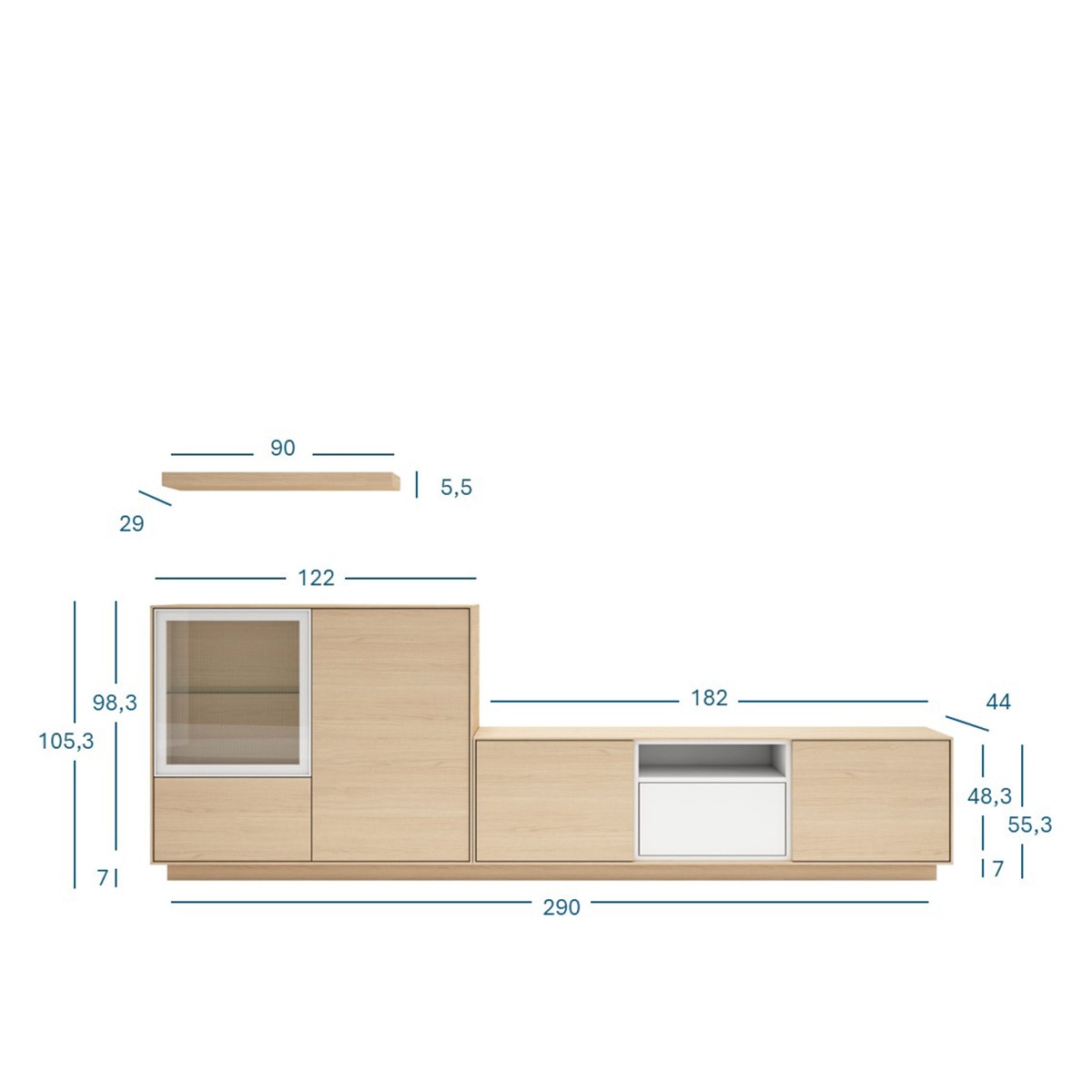Móvel de sala modular com 4 portas, 1 porta de vidro e 1 nicho Evolution 2.0 Natural-3