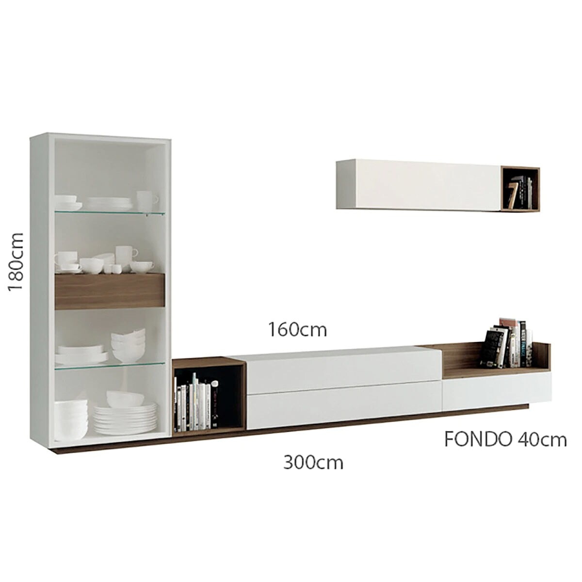 Móvel de sala 300 cm Ckron Nogueira / Branco-3