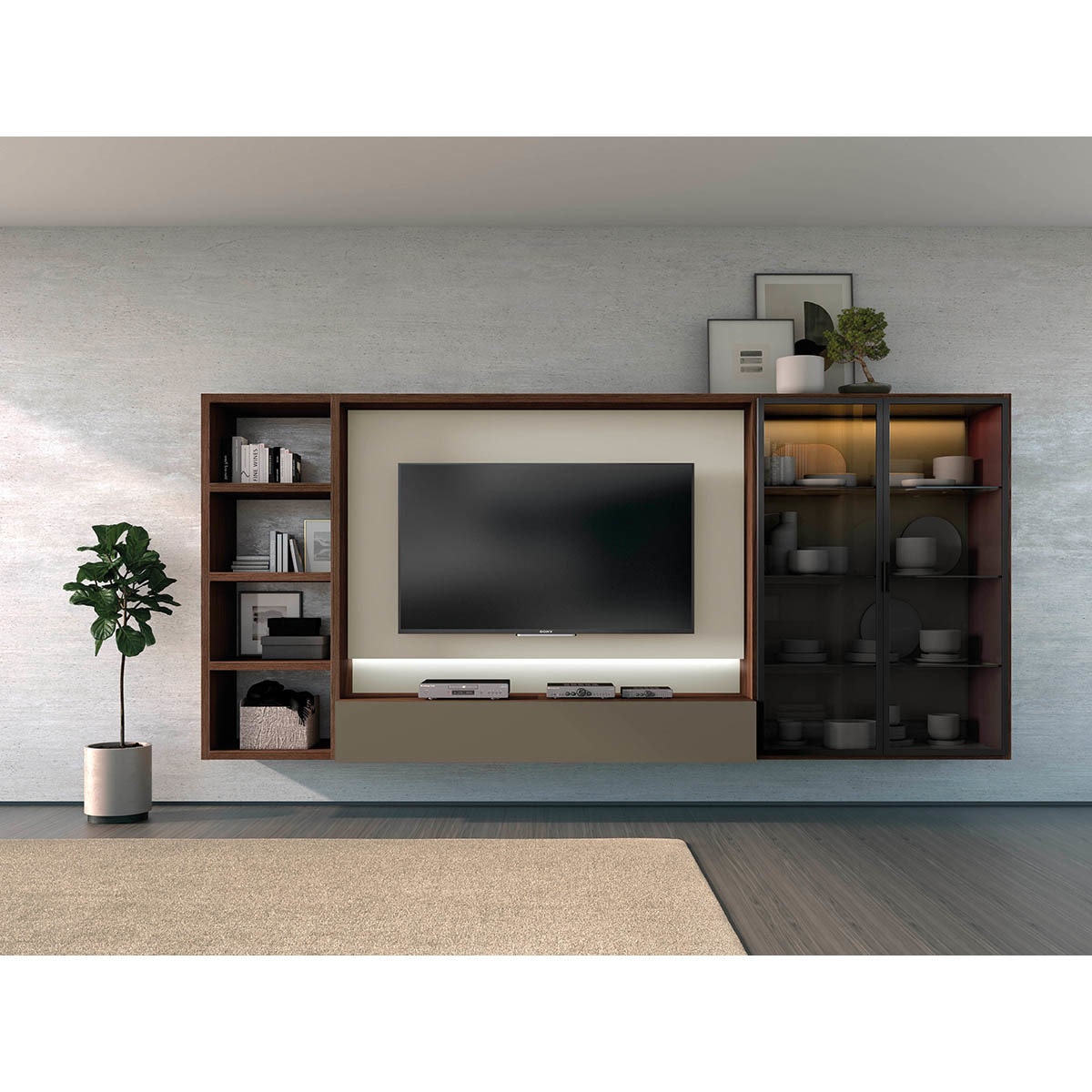 Imagen 1 de Mueble de salón con vitrina 321,5 cm Time El Corte Inglés - Nogal Nogal