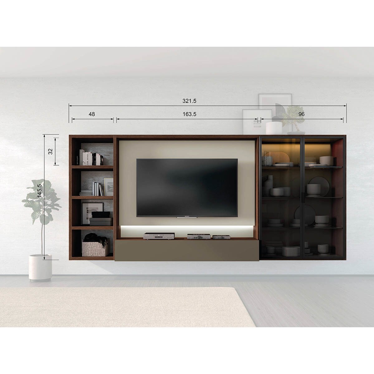 Imagen 2 de Mueble de salón con vitrina 321,5 cm Time El Corte Inglés - Nogal Nogal