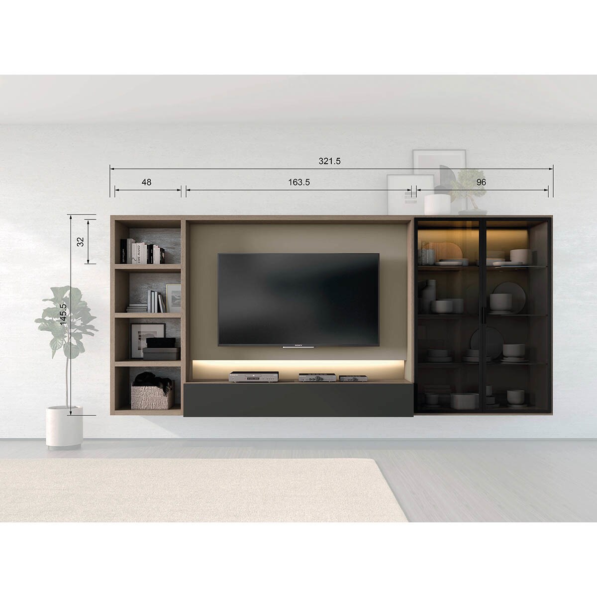 Imagen 2 de Mueble de salón con vitrina 321,5 cm Time El Corte Inglés - Roble / Ceniza Roble / Ceniza