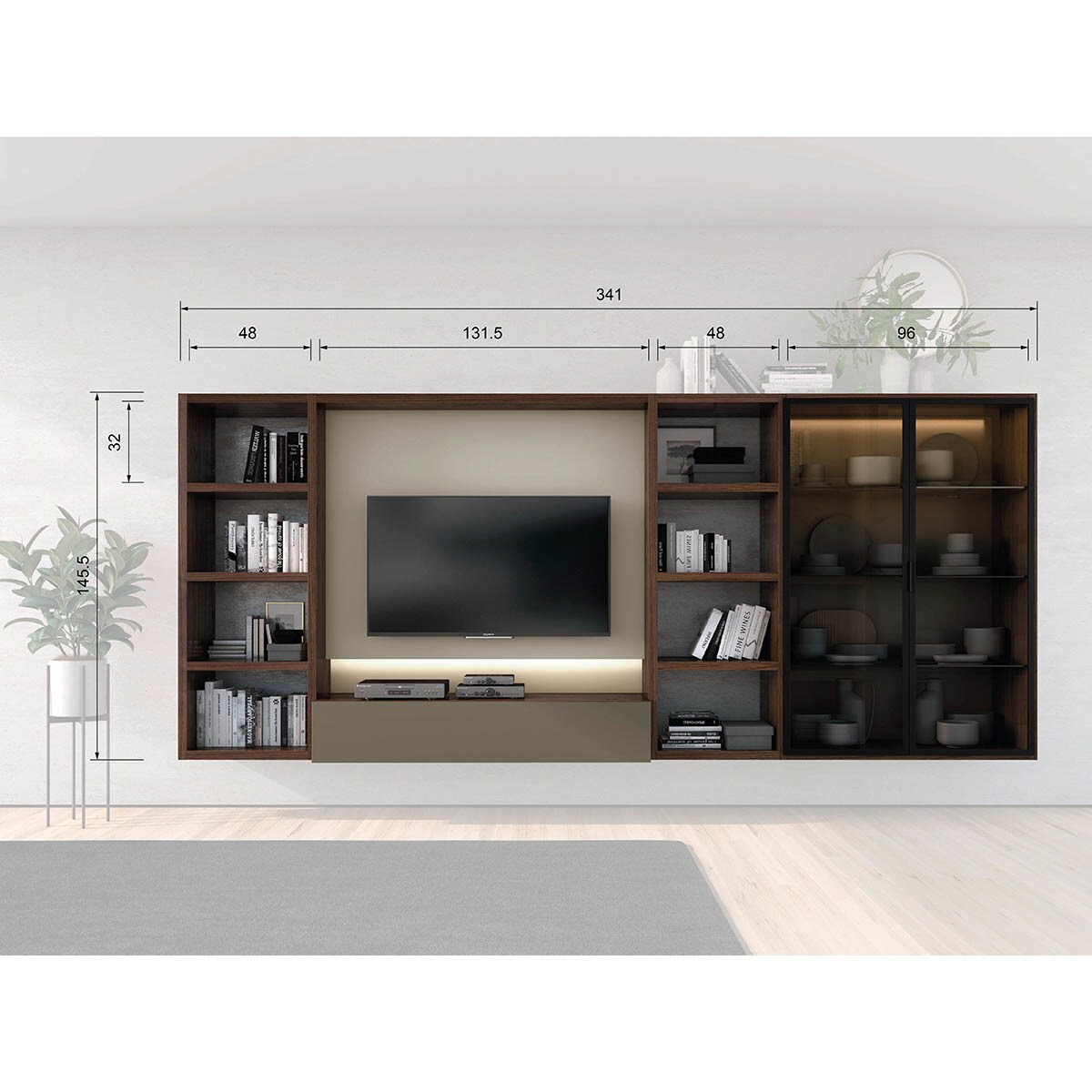 Imagen 2 de Mueble de salón con vitrina 341 cm Time El Corte Inglés - Nogal Nogal
