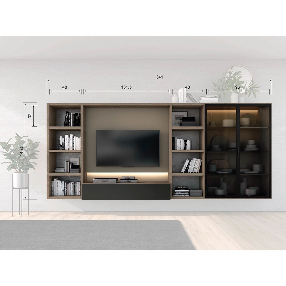 Imagen 2 de Mueble de salón con vitrina 341 cm Time El Corte Inglés - Roble / Ceniza Roble / Ceniza
