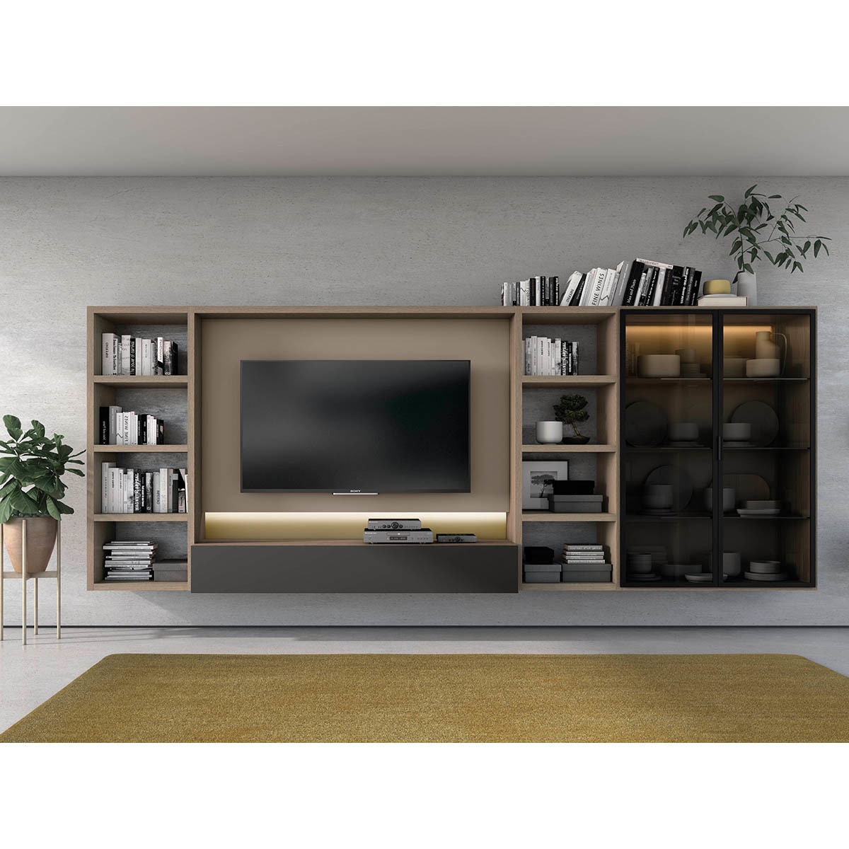 Imagen 1 de Mueble de salón con vitrina 373 cm Time El Corte Inglés - Roble / Ceniza Roble / Ceniza