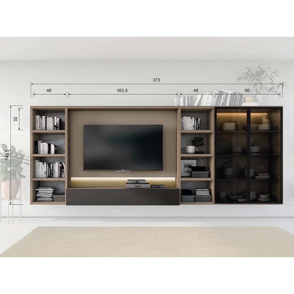 Imagen 2 de Mueble de salón con vitrina 373 cm Time El Corte Inglés - Roble / Ceniza Roble / Ceniza