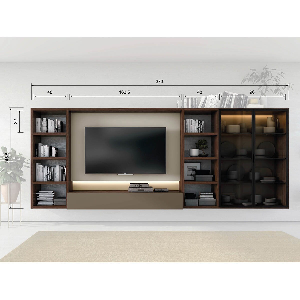 Imagen 2 de Mueble de salón con vitrina 373 cm Time El Corte Inglés - Nogal Nogal