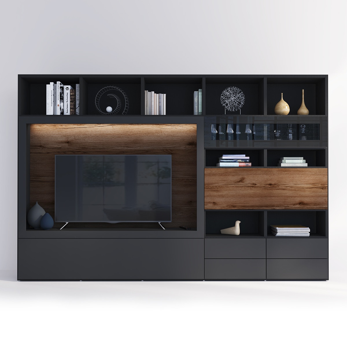 Móvel de sala Qubic 2.0-1 Preto / Carvalho-1