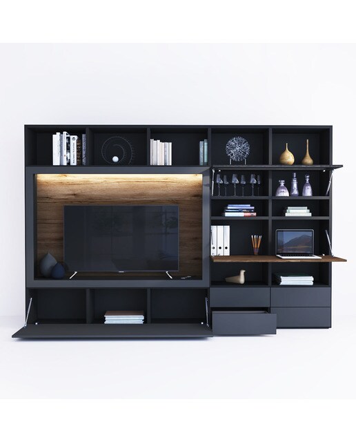 Mueble de salón Qubic 2.0-1 El Corte Inglés - Negro / Roble Negro / Roble-2