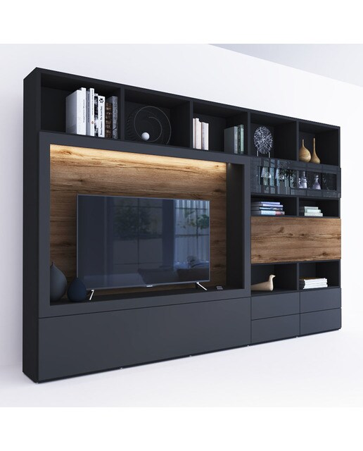 Mueble de salón Qubic 2.0-1 El Corte Inglés - Negro / Roble Negro / Roble-3