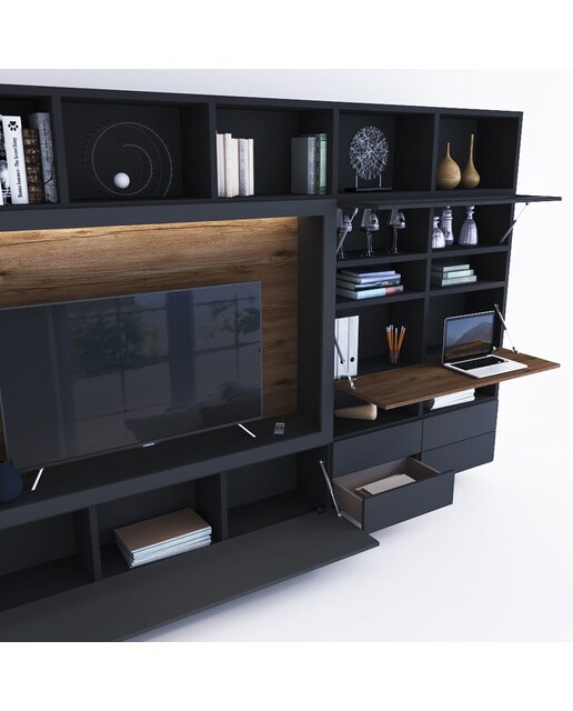 Mueble de salón Qubic 2.0-1 El Corte Inglés - Negro / Roble Negro / Roble-4