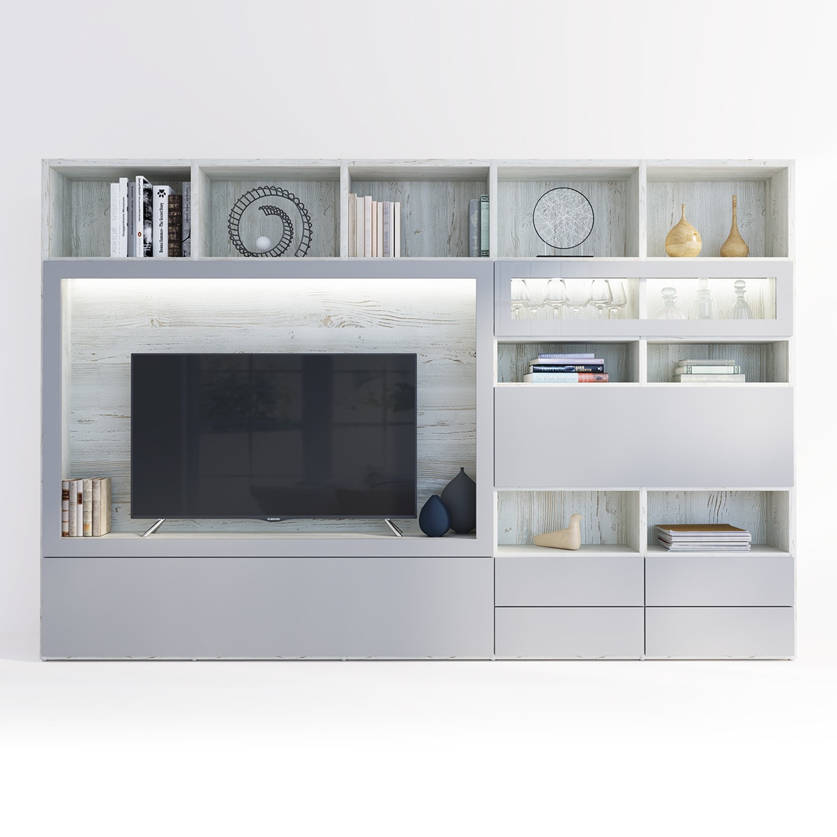 Móvel de sala Qubic 2.0-2 Branco / Cinzento-1