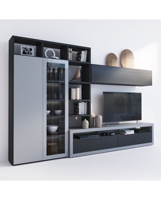 Mueble de salón Qubic 2.0-12 El Corte Inglés - Negro / Gris Negro / Gris-2