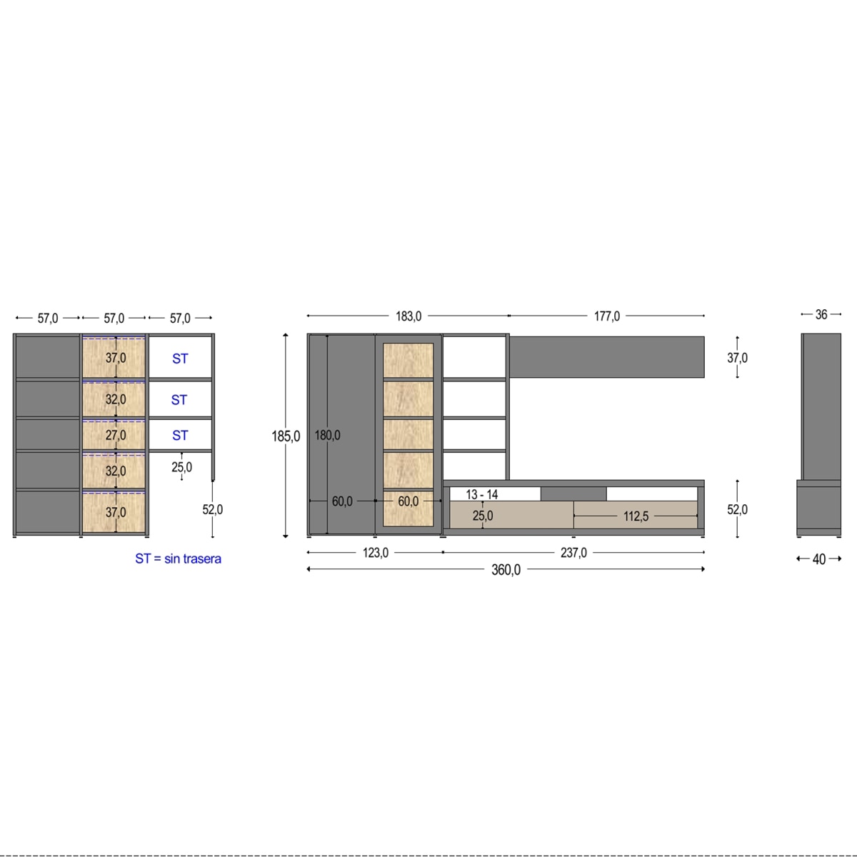 Móvel de Sala 360 cm Qubic New 2.0 Grafite-2