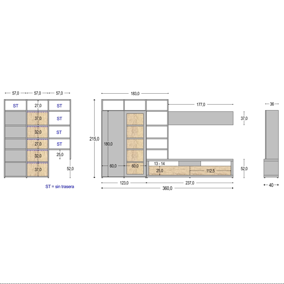 Móvel de Sala 360 cm de Largura 215 cm de Altura Qubic New 2.0 Preto / Madeira-2